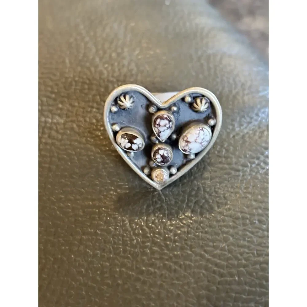 White Horse Turquoise Stones Set In A Sterling Silver Heart W Silver Beads